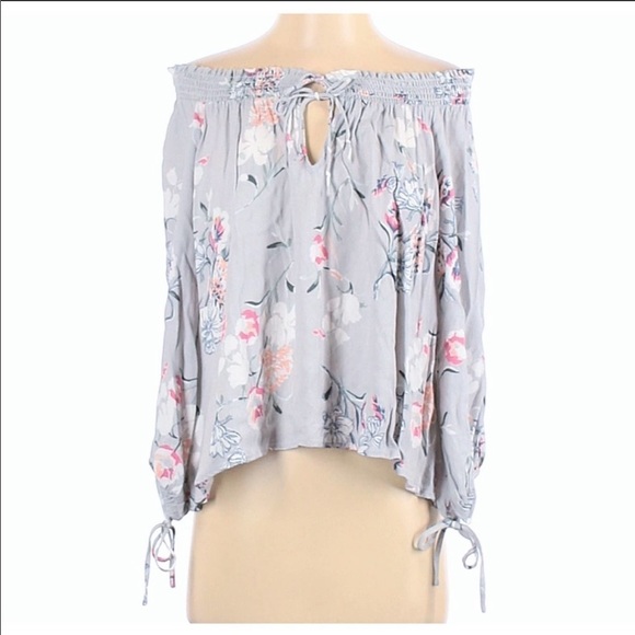 ASTR, Off Shoulder, Gray Floral Print Boho Top. L. - Picture 5 of 10